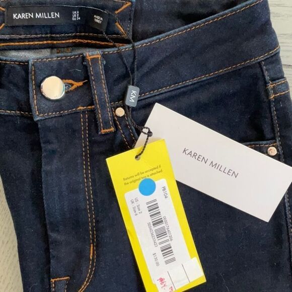 KAREN MILLEN NEW WITH TAGS DARK DENIM JEANS SIZE 2 STRAIGHT FIT - Picture 2 of 10